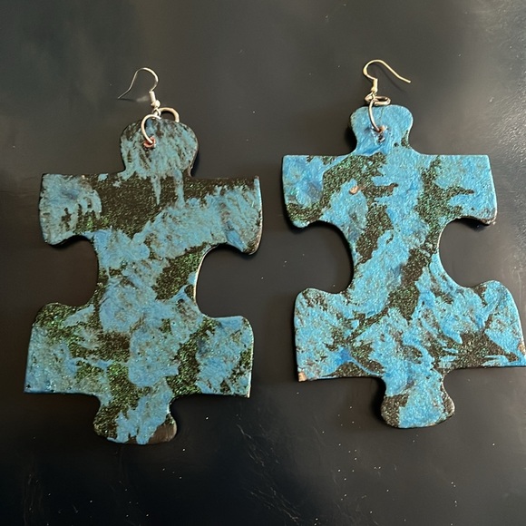 Blue & Black Puzzle Earrings - Picture 4 of 16